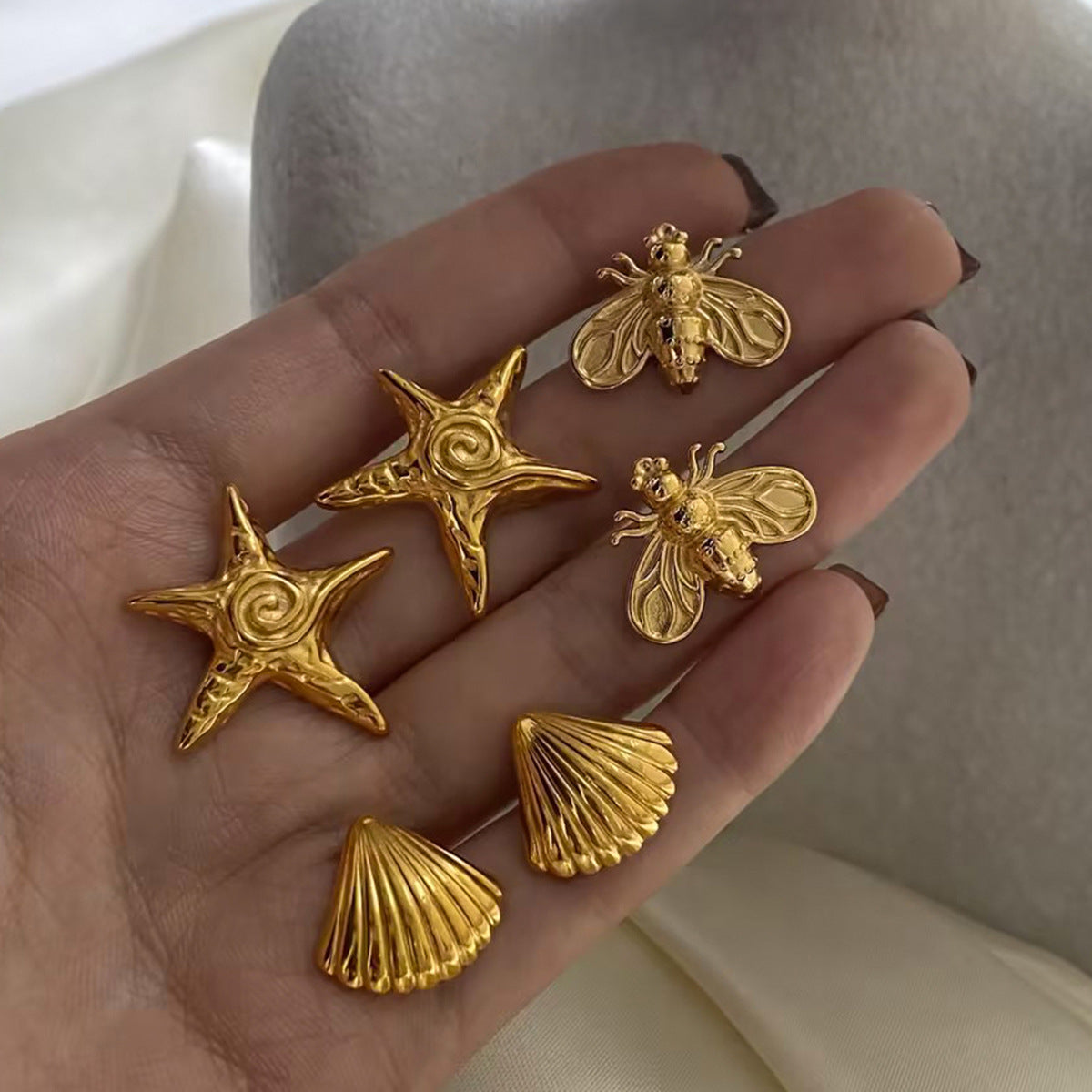 Gold Plated Stainless Steel Starfish Earrings for Women
