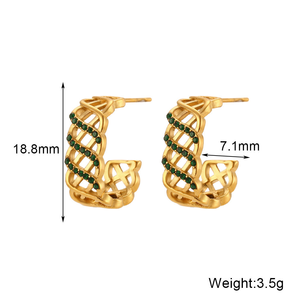 Minimalist Luxe Geometric Stainless Steel C-Shaped Hollow Mesh Hoop Earrings for Women