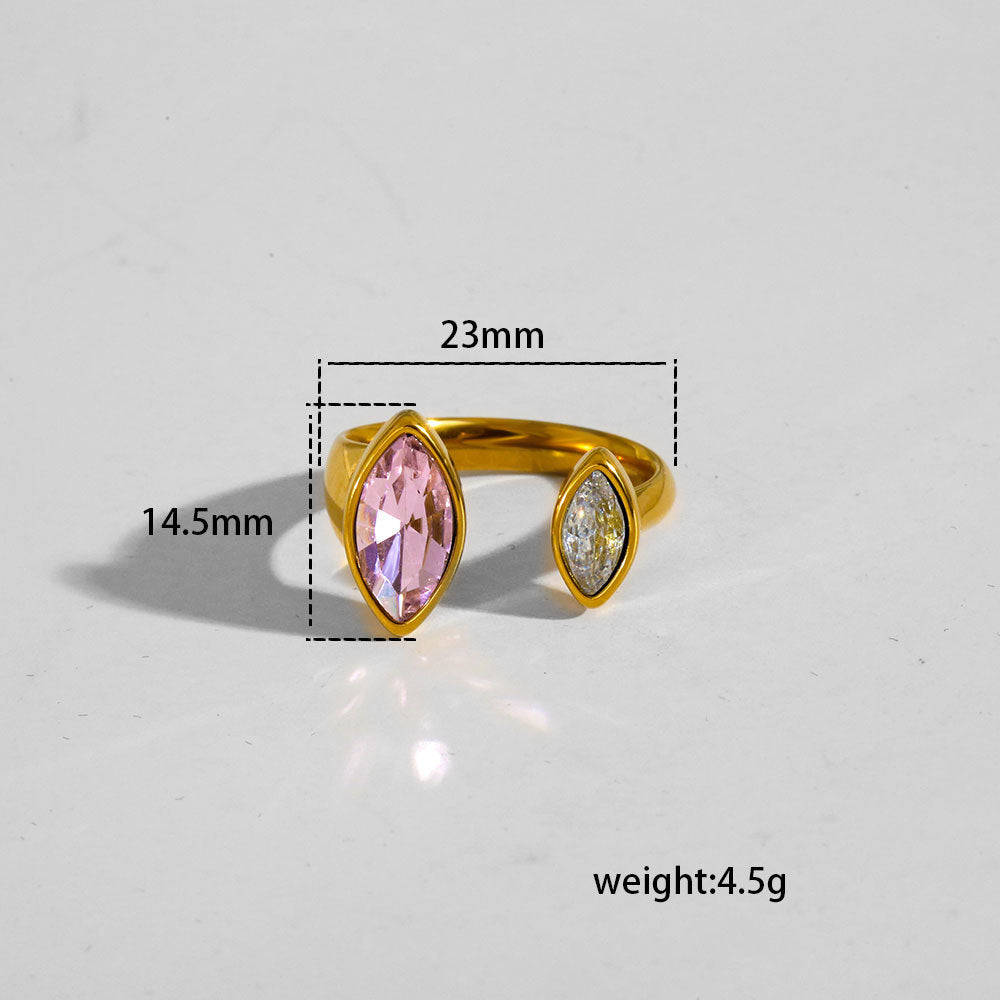 Anello regolabile in acciaio al titanio placcato oro 18 carati vintage con zircone a goccia da uomo e da donna