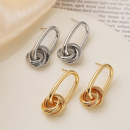Pendientes minimalistas de cobre con geometría irregular y chapado en oro real para mujer