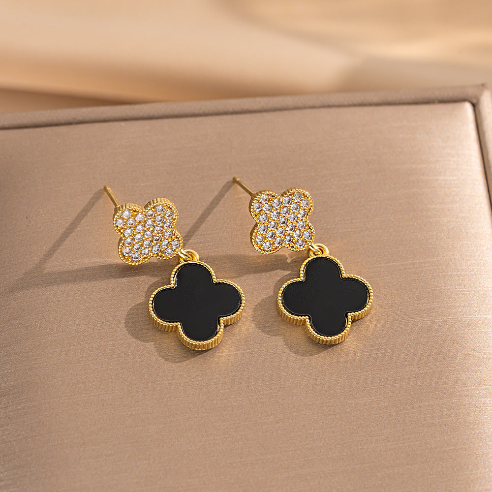 Set collana di lusso in acciaio al titanio geometrico con dettagli in strass micro-pavé e catena a maglie ovali per donna