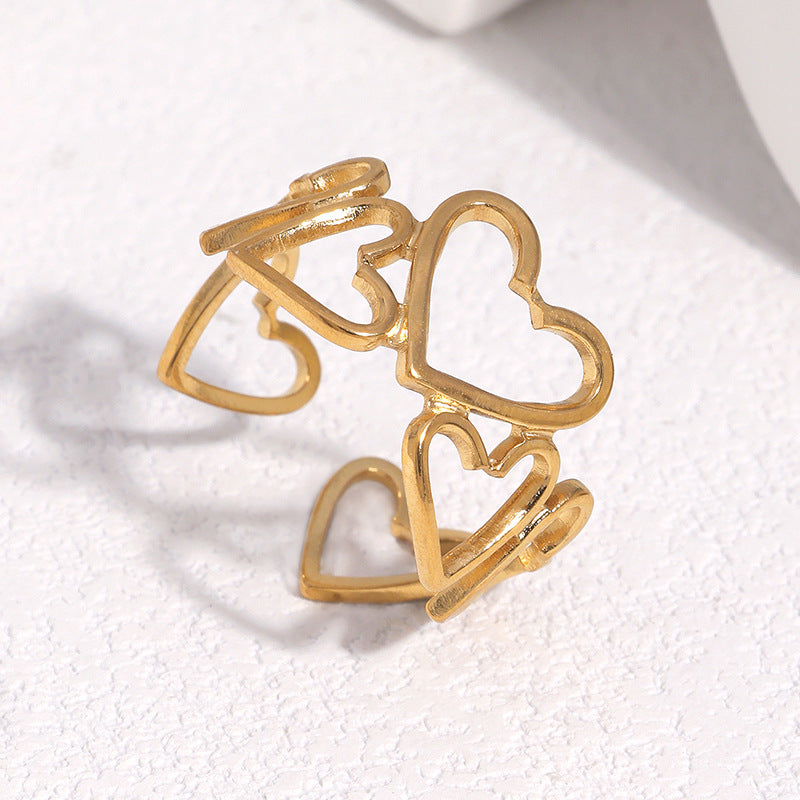 Sweet Minimalist Heart Hollow Plated Stainless Steel Ring for Women