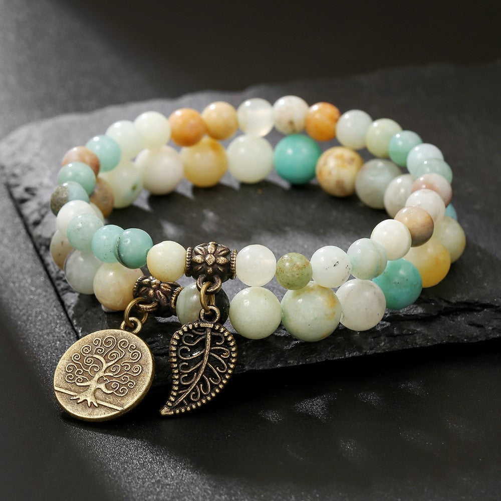 8mm Round Turquoise Alloy Bracelet Set Unisex World Tree Design