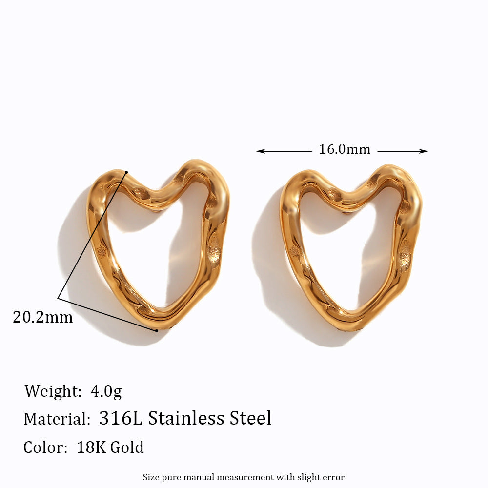 Orecchini pendenti da donna in acciaio inossidabile a forma di cuore vuoto, placcati in oro 18 carati, stile minimalista alla moda