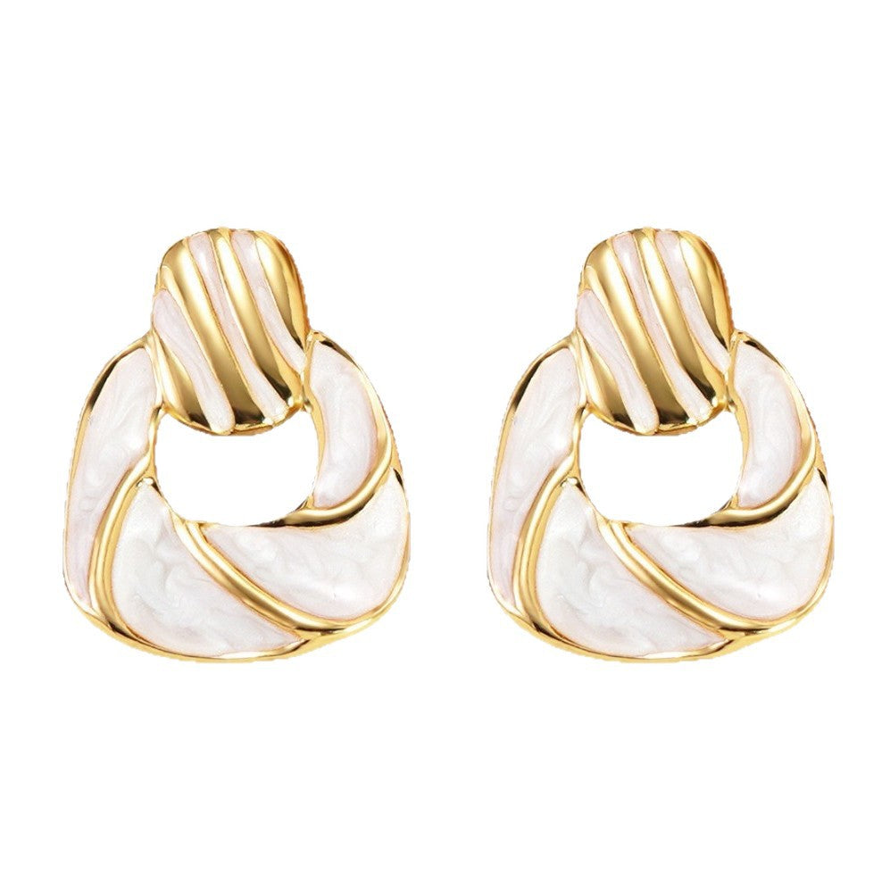 Elegant Colorful Drip Oil Geometric Stainless Steel Earrings for Women