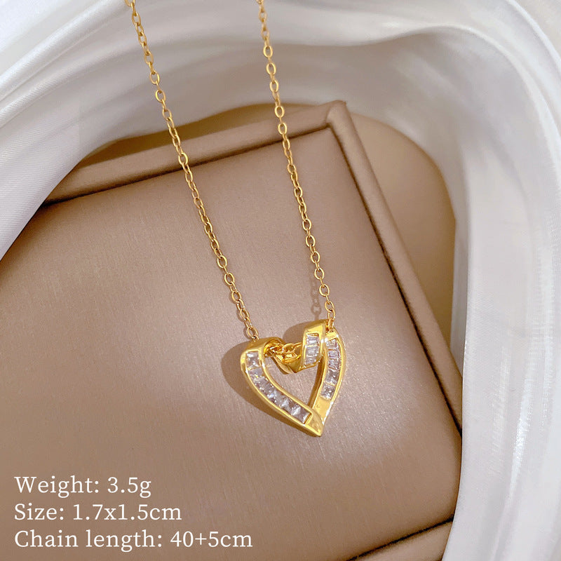 Collar con Colgante de Acero Inoxidable con Circonitas Incrustadas en Forma de Corazón Estilo Dibujos Animados para Mujeres y Hombres, Cadena Minimalista a la Clavícula