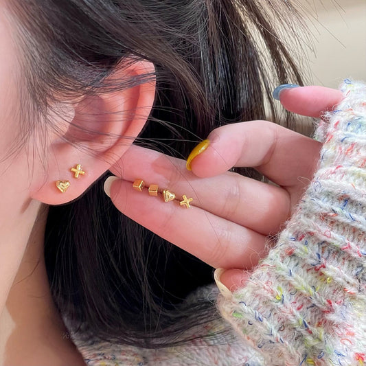 Pendientes de cruz con forma de corazón de aleación electrochapada para mujer con postes de plata de ley 925, minimalistas, a la moda para uso diario
