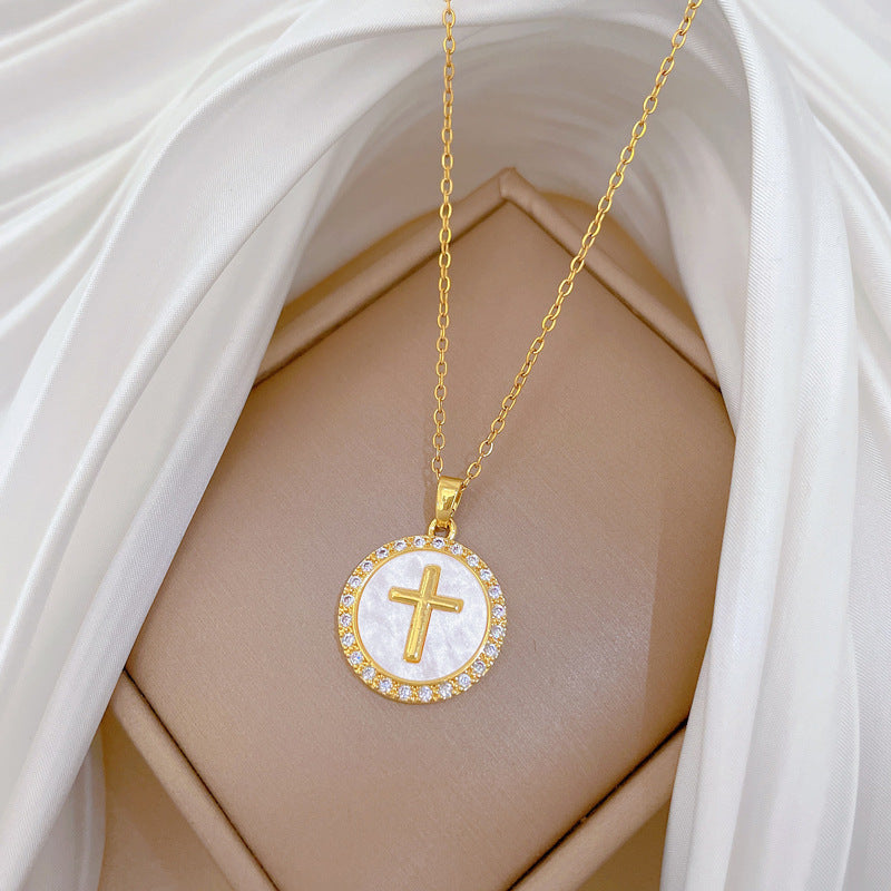 Collana girocollo minimalista con ciondolo a croce in acciaio inossidabile con intarsi in strass per uomo e donna