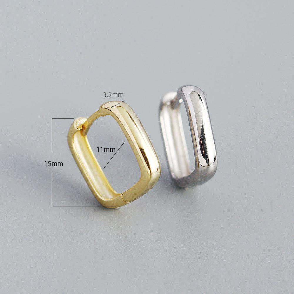 Minimalist 925 Sterling Silver Square Polished Hoop Earrings for Women