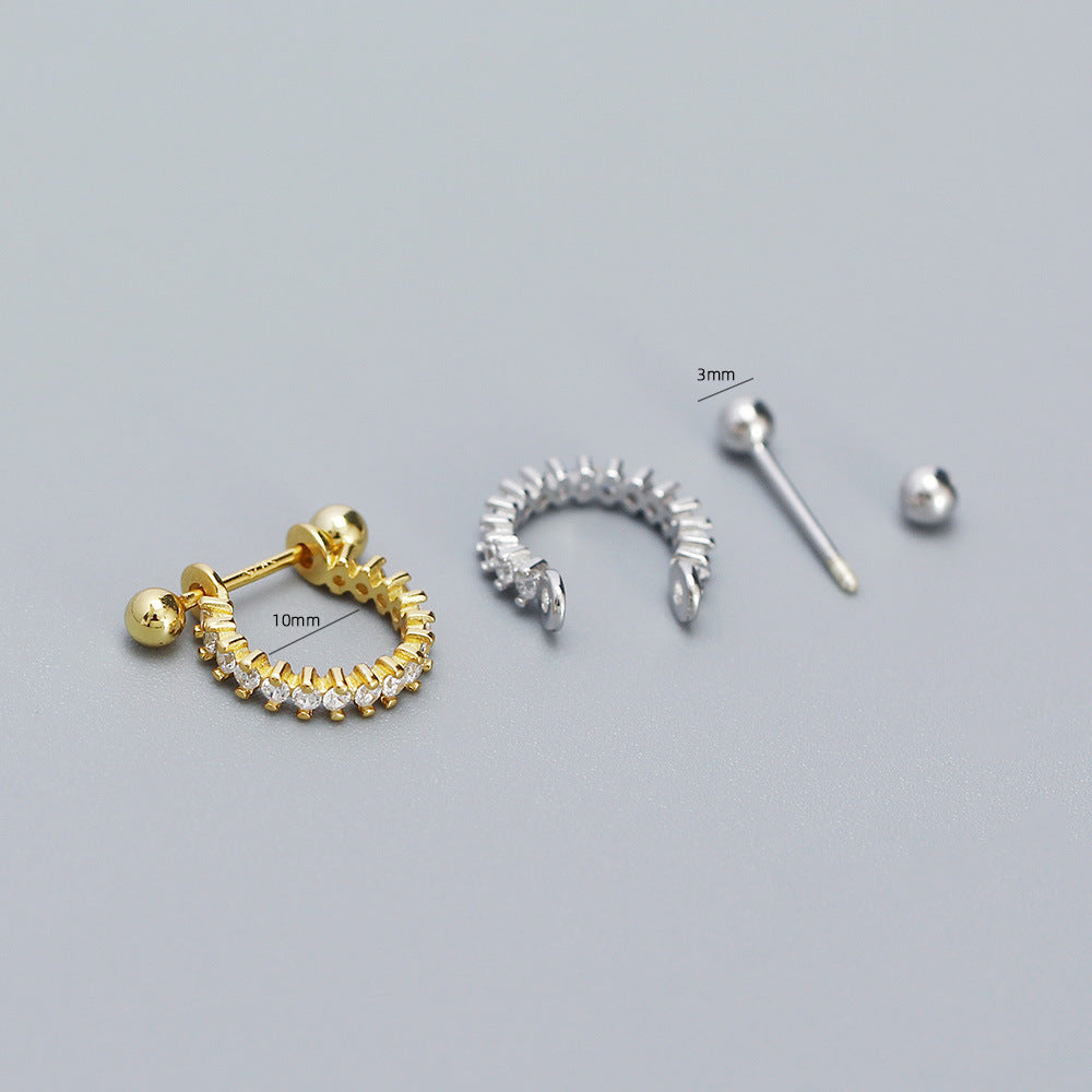 Orecchino a polsino geometrico "Sweet-Edgy" in argento sterling S925 con intarsio di zirconi scintillanti per piercing all'elice o alla conca