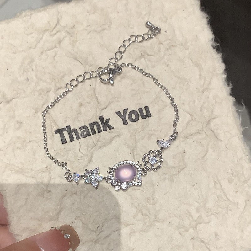 Sweet Elegant Geometric Round Cubic Zirconia Plated Brass Bracelet for Women