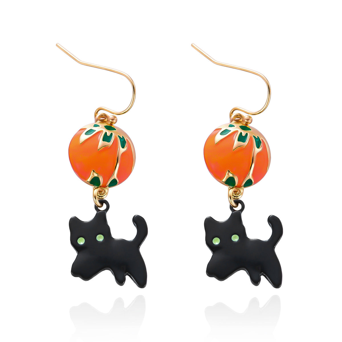 Punk Plated Alloy Cartoon Pumpkin Black Cat Smile Earrings for Women