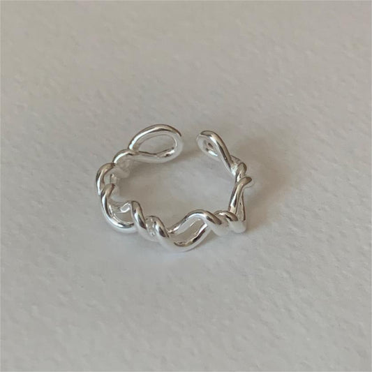 Minimalist Sweet 925 Sterling Silver Twisted Rope Round Ring for Women