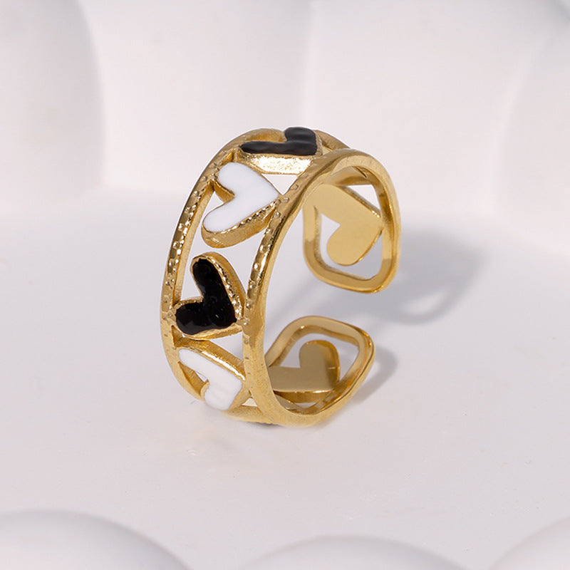 Minimalist Heart Drip Oil Plated Stainless Steel Open Ring for Women