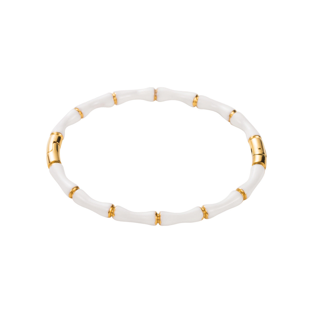 Sweet-Edgy Bamboo-Joint Stainless Steel Enamel Bangle Bracelet for Women