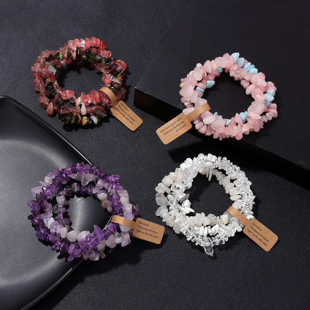Vintage Geometric Gemstone Chip Beads Stretch Bracelet Set Unisex