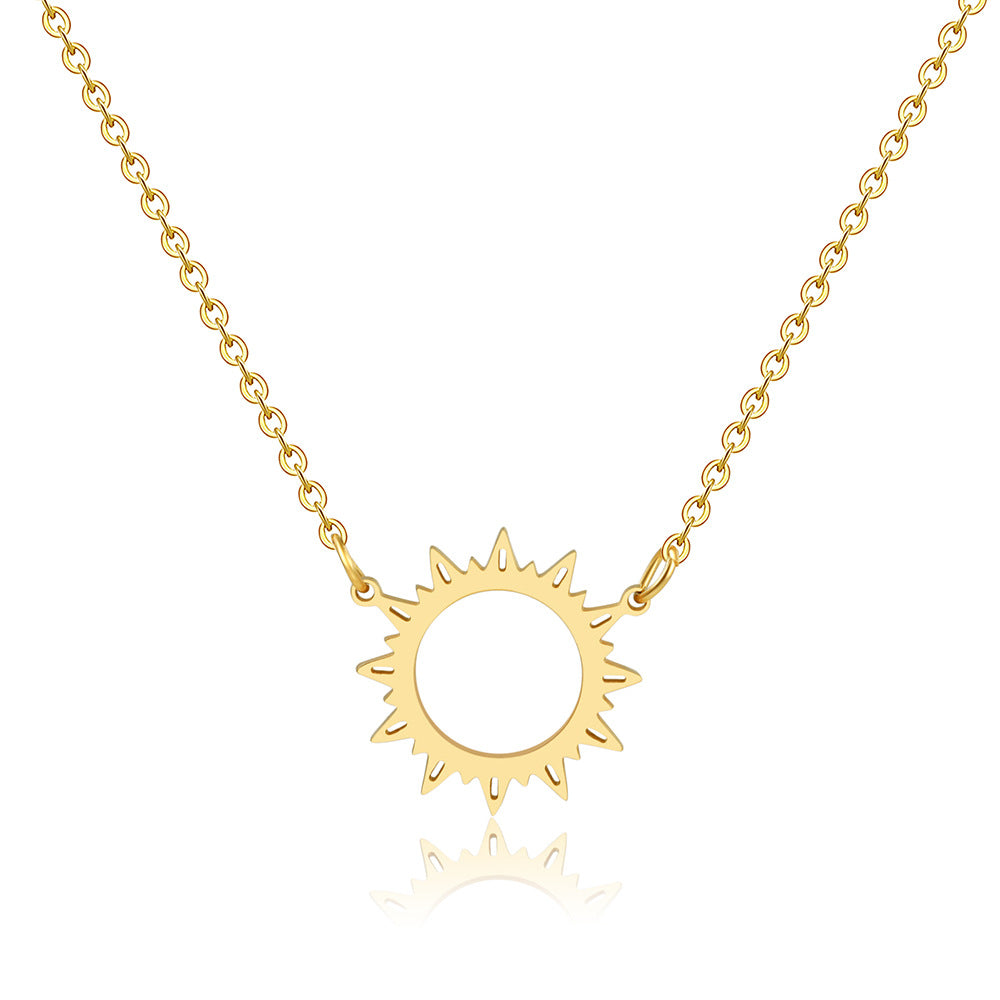 Unique Gold Plated Geometric Sun Titanium Steel Necklace for Unisex
