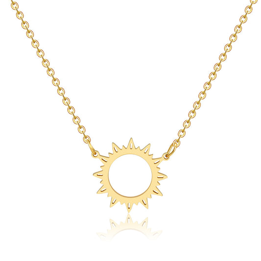Unique Gold Plated Geometric Sun Titanium Steel Necklace for Unisex