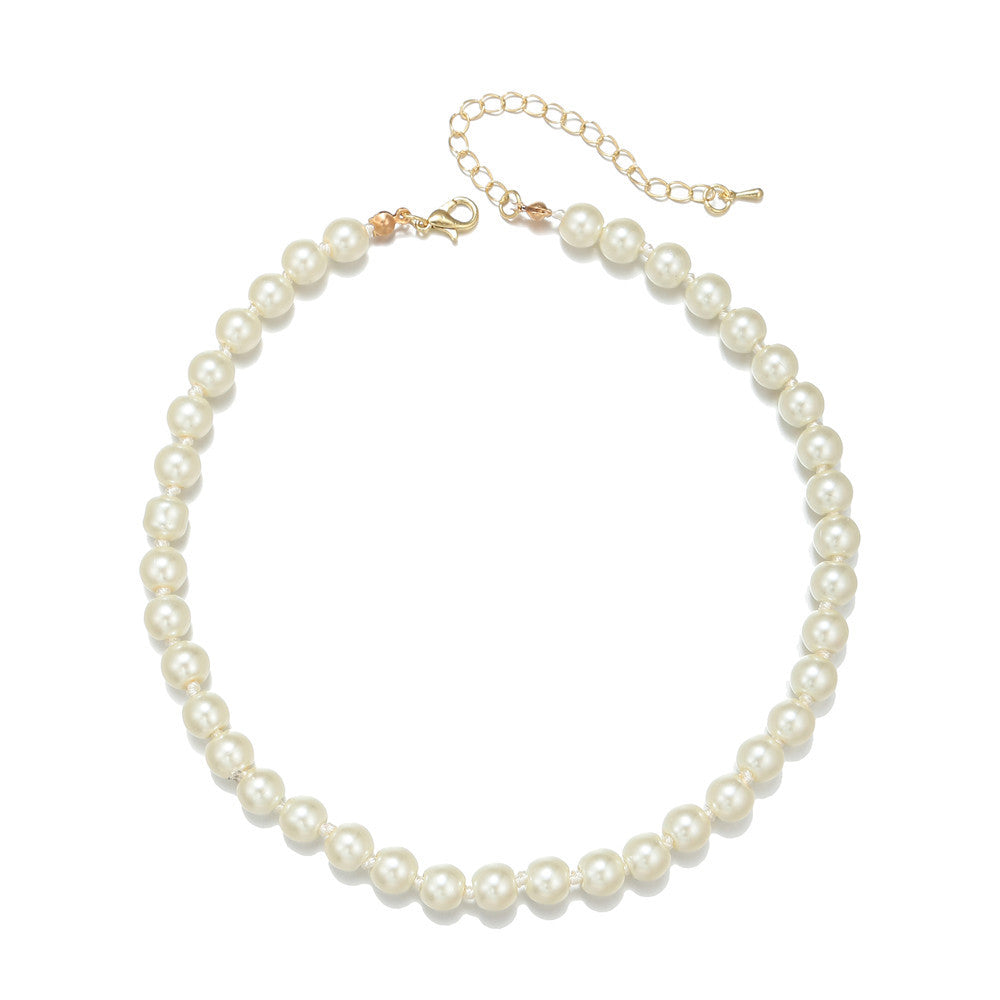 Minimalist Casual Round Pearl Necklace Cable Chain Unisex