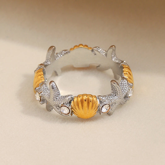 Anello in Acciaio Inossidabile a Forma di Stella Marina Placcato Oro 18K da Donna, alla Moda
