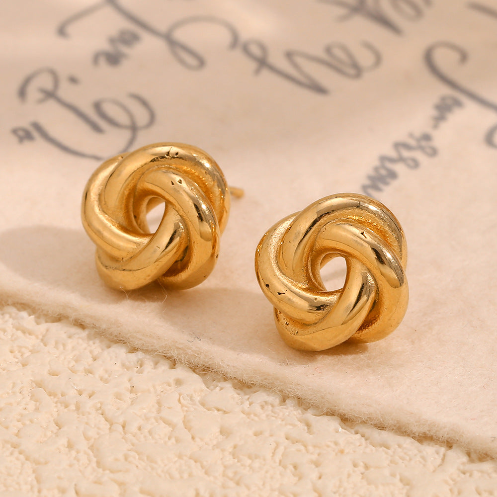 Minimalist Geometric Stainless Steel 18K Gold Plated Thread Ball Stud Earrings for Women