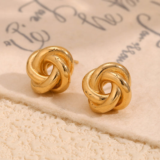 Minimalist Geometric Stainless Steel 18K Gold Plated Thread Ball Stud Earrings for Women
