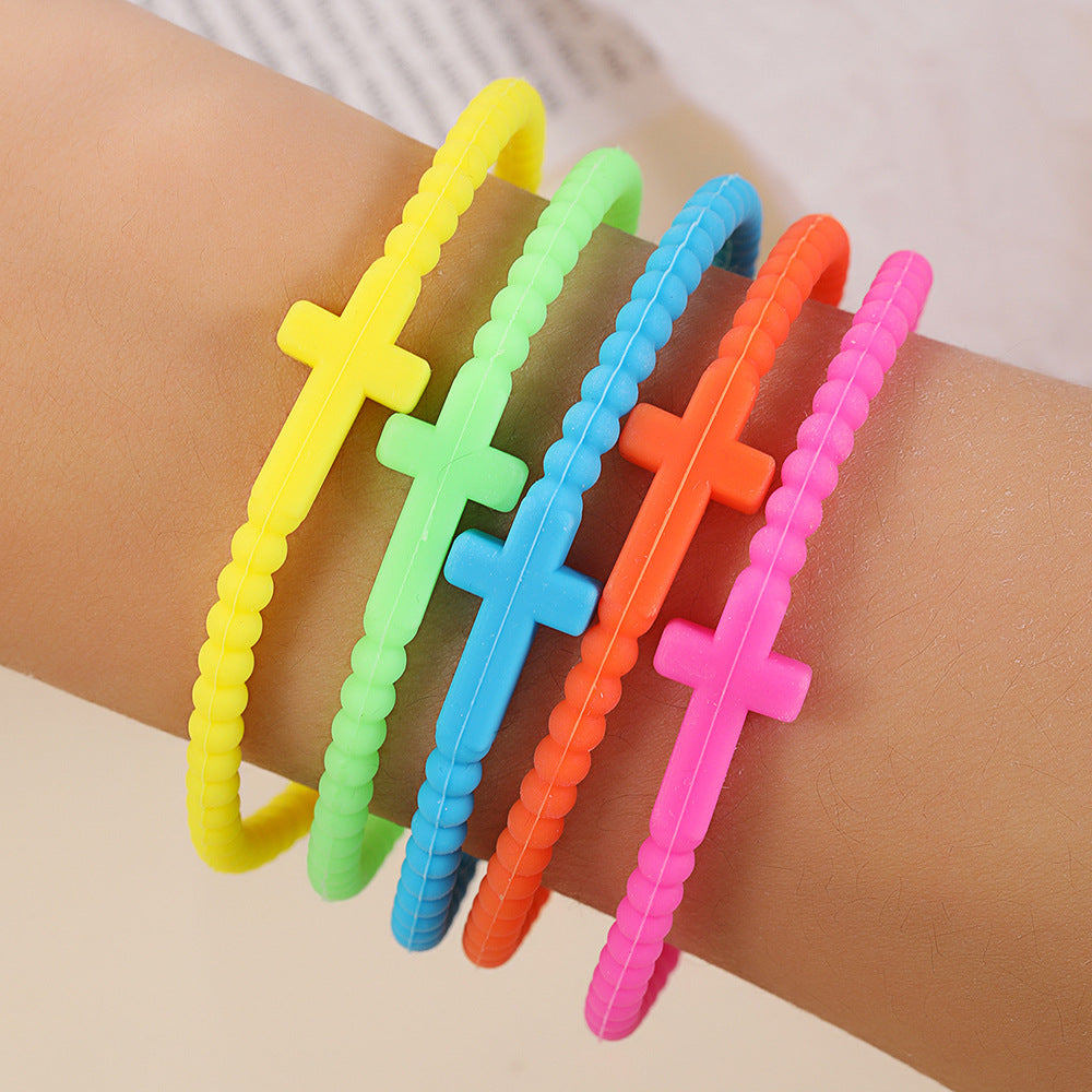 Minimalist Geometric Cross Silicone Bracelet Handmade Unisex Jewelry