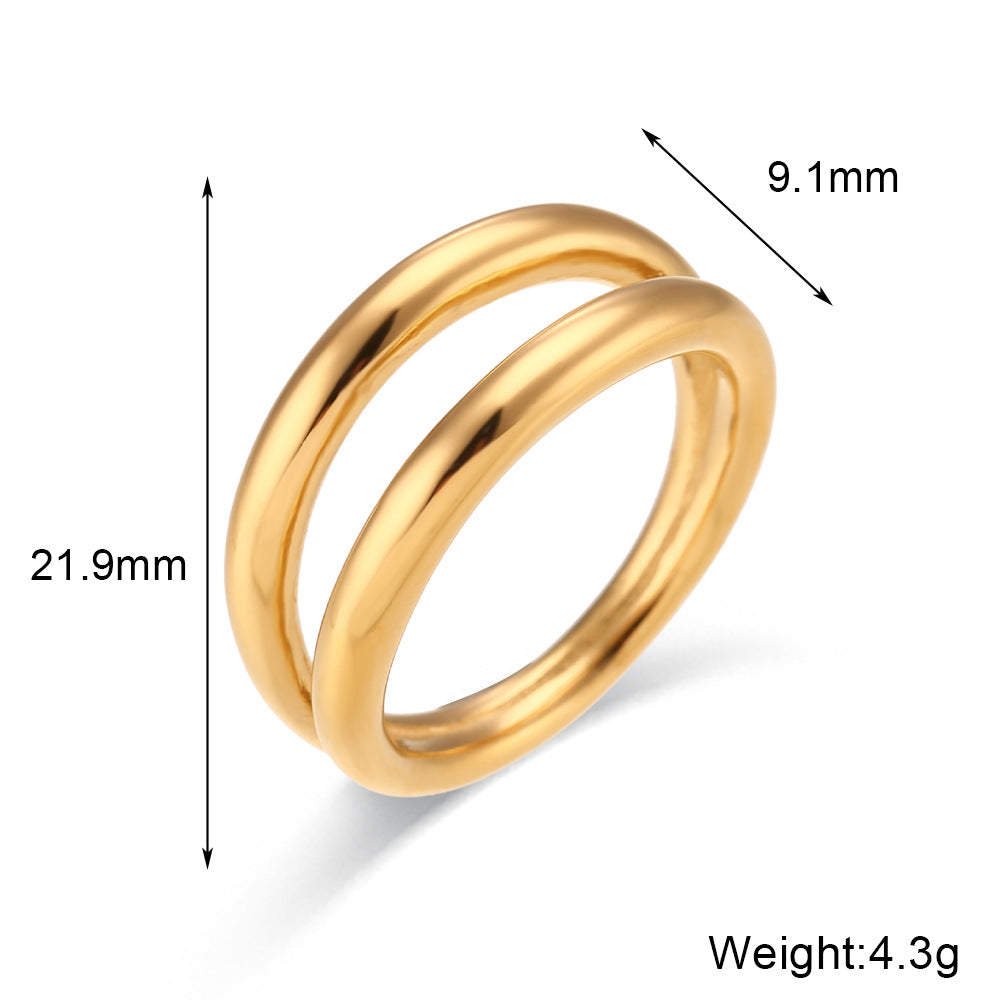 Minimalist Geometric Stainless Steel Ring with 18K Gold Plating for Women