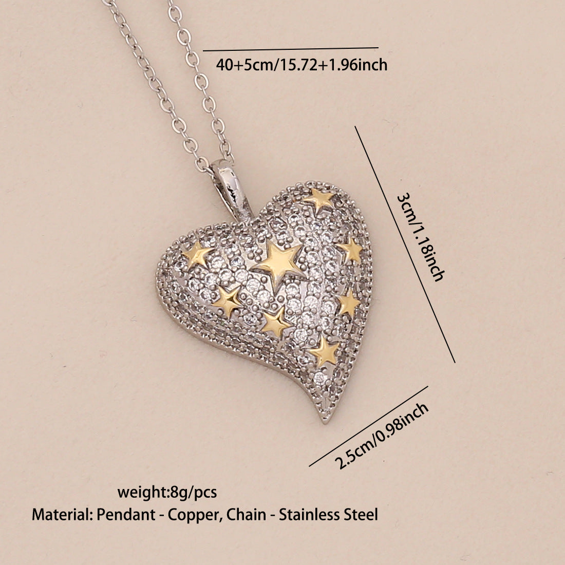 Fashionable Heart-Shaped Copper Pendant Necklace with Gold-Tone Accents for Women