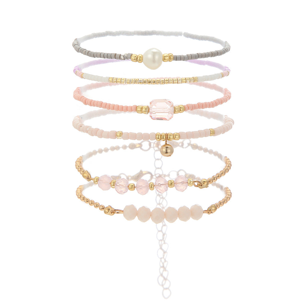 Bohemian Multi-Layer Geometric Round Glass Bead and Crystal Bracelet for Women