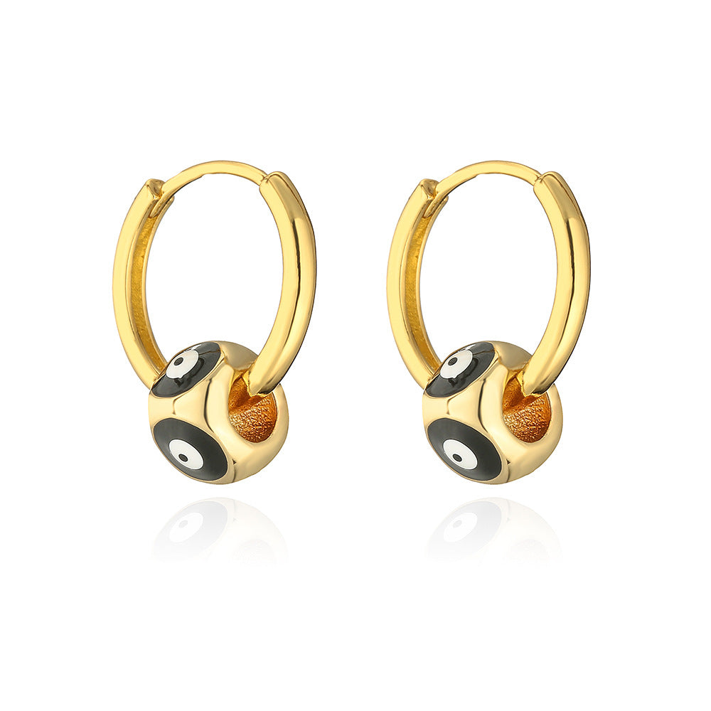 Vintage Evil Eye Geometric Earrings in Copper with Gold Plating and Enamel Finish for Women