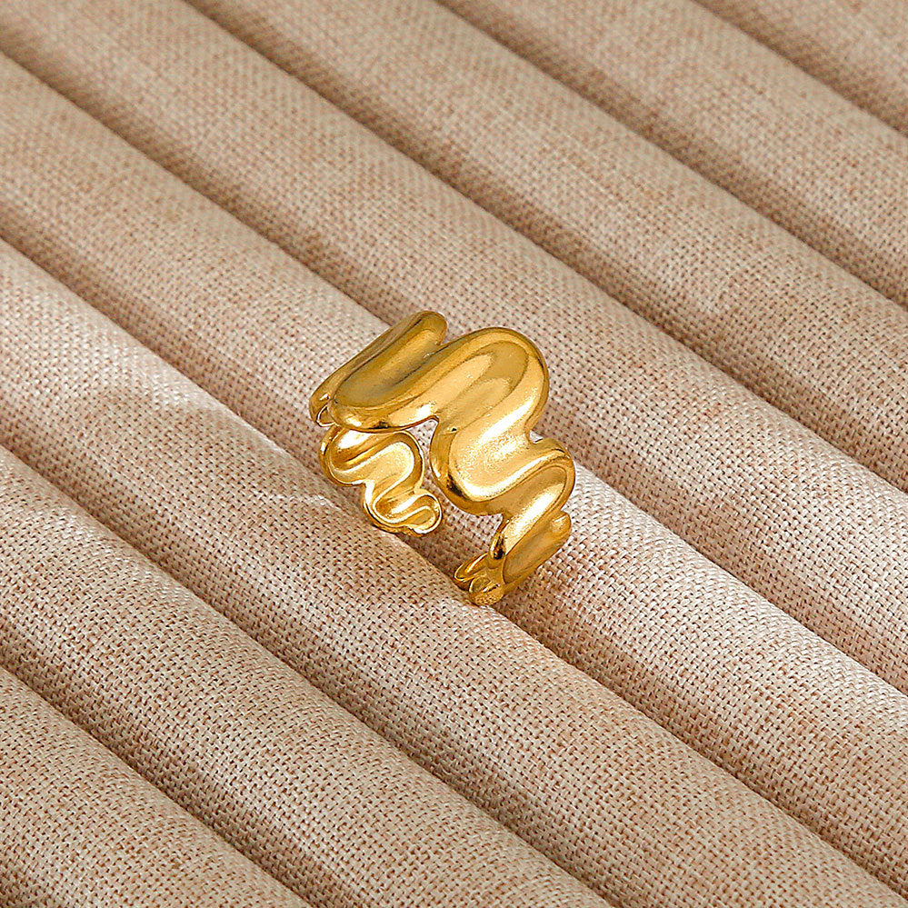 Minimalist Geometric Flower-Shaped Titanium Steel Ring with Plating Finish for Women, Adjustable Open Band Fashion Ring