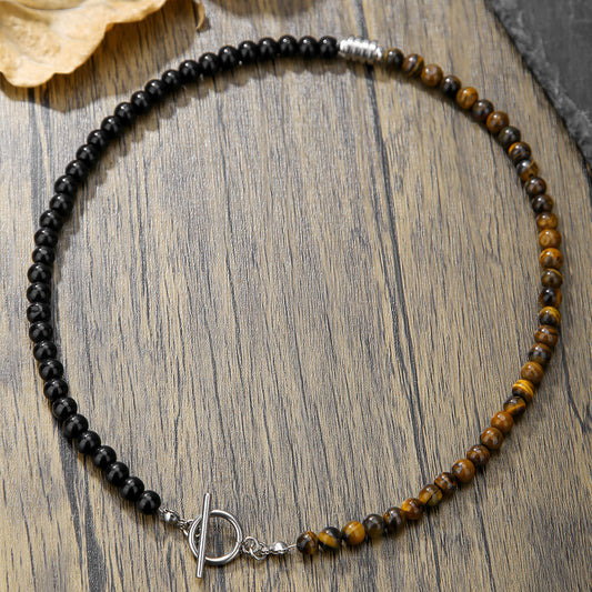 Geometric Round Stainless Steel Gemstone Necklace Men Cable Chain