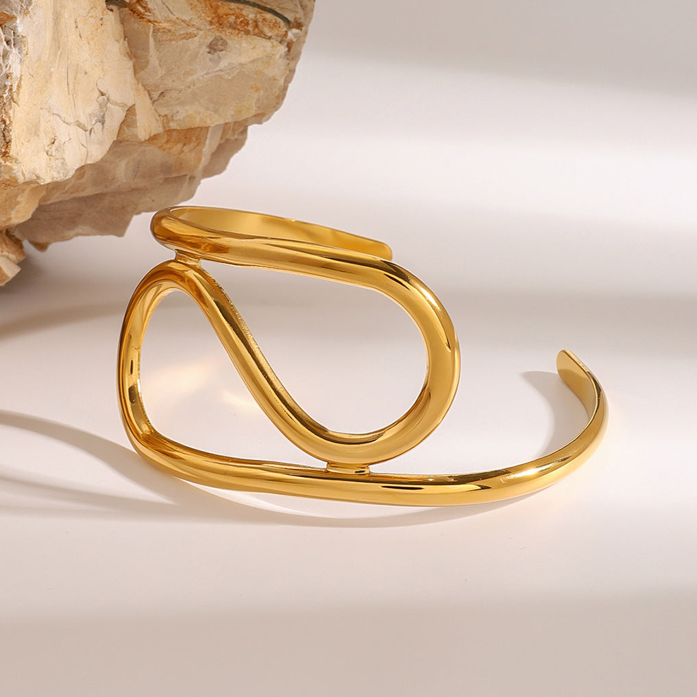 Bracciale Geometrico in Acciaio Inossidabile Placcato con Design a Polsino Aperto per Uomo e Donna