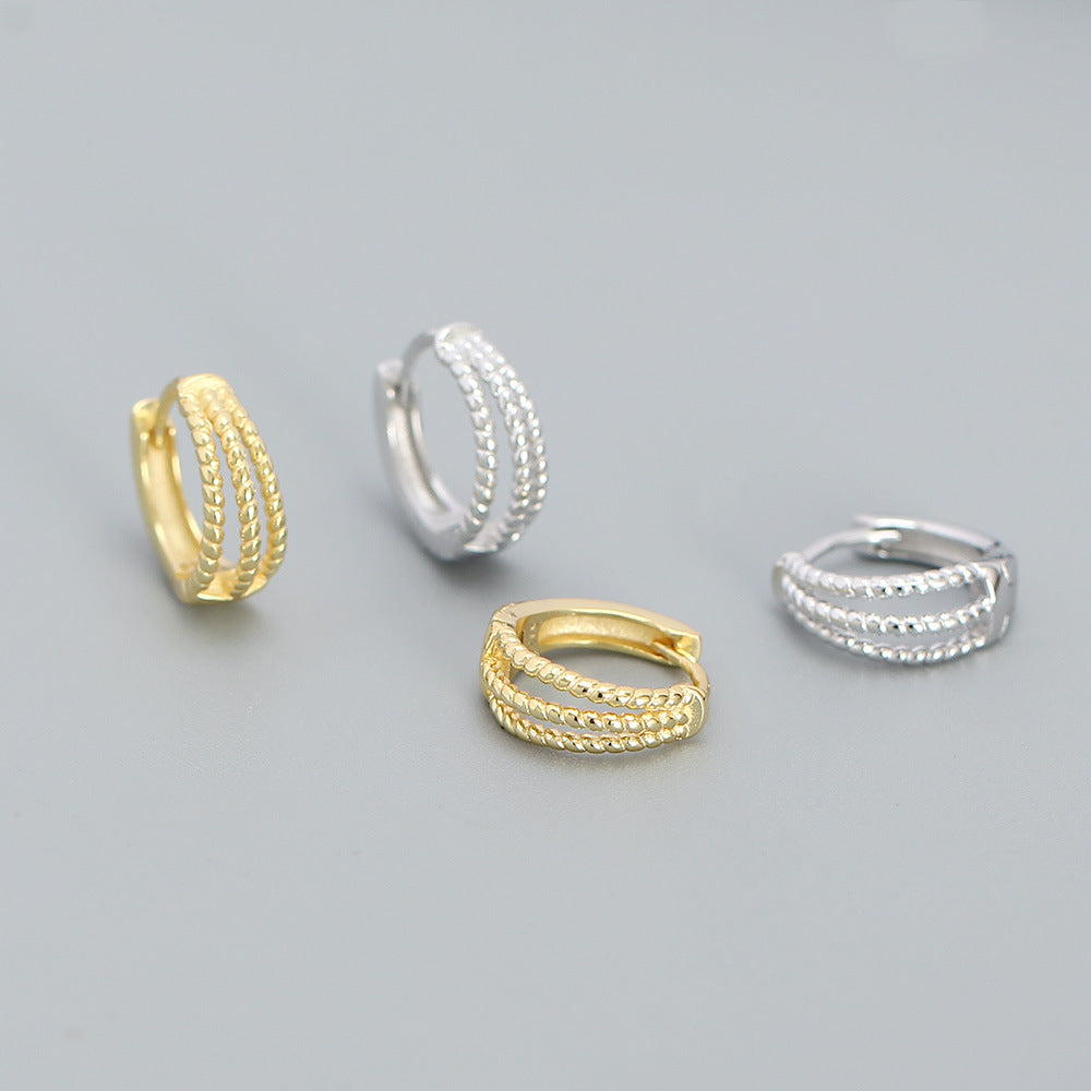 Elegant 925 Sterling Silver Geometric Triple Layer Rope Hoop Earrings for Women
