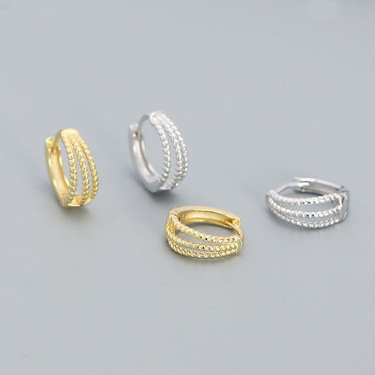Elegant 925 Sterling Silver Geometric Triple Layer Rope Hoop Earrings for Women