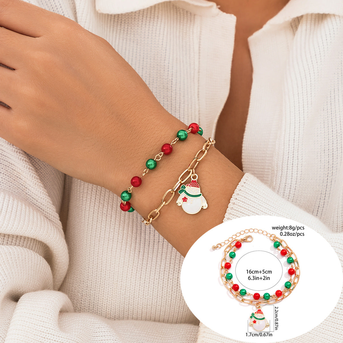 Set de pulseras de resina con forma de letra con motivos navideños de renos y campanas para mujer