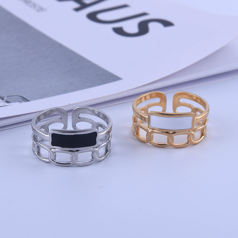 Anillo Vintage Geométrico de Acero Inoxidable con Baño de Oro de 18K para Mujer, Banda Abierta Ajustable de Acero de Titanio
