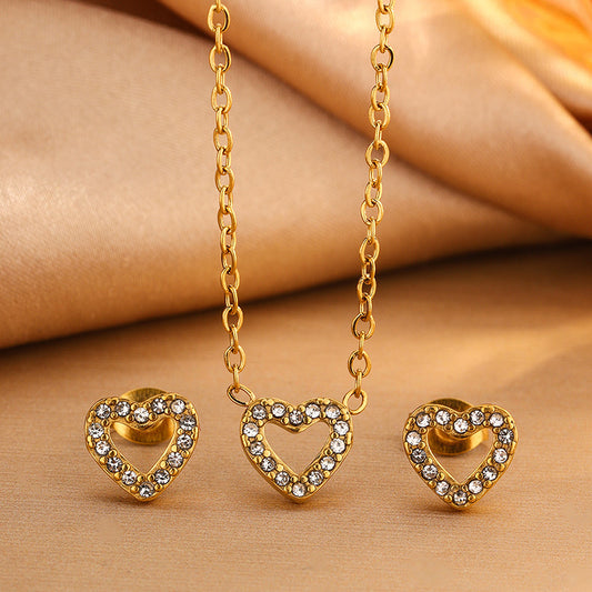 Set Collana e Orecchini da Donna in Acciaio Inossidabile Placcato con Zirconi Cubici a Cuore Elegante