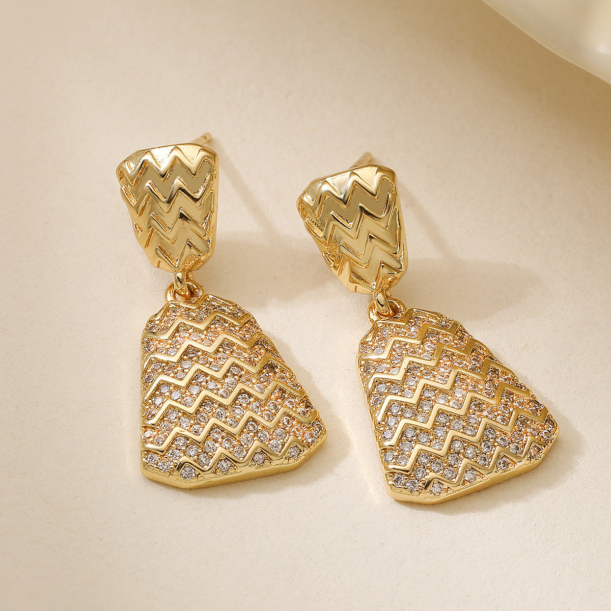 Minimalist Elegant 18K Gold Plated Brass Geometric Cubic Zirconia Drop Earrings for Women