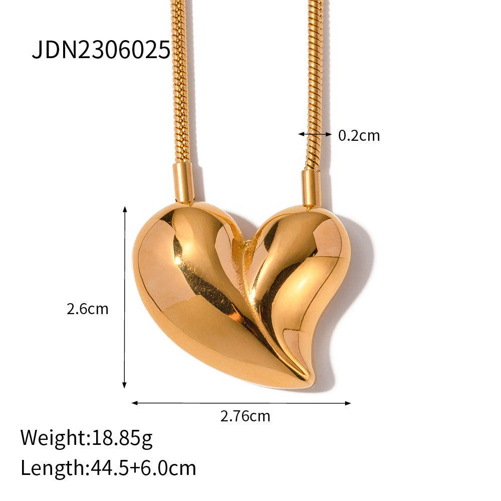 Minimalist Heart-Shaped Stainless Steel Earrings with 18K Gold Plating for Women