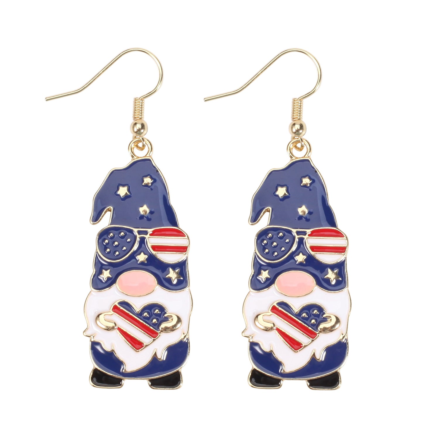 Plated Alloy Star Earrings with Christmas Santa Claus and American Flag Elements