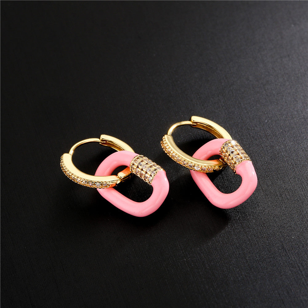 Geometric Drip Oil Cubic Zirconia Gold Plated Brass Earrings