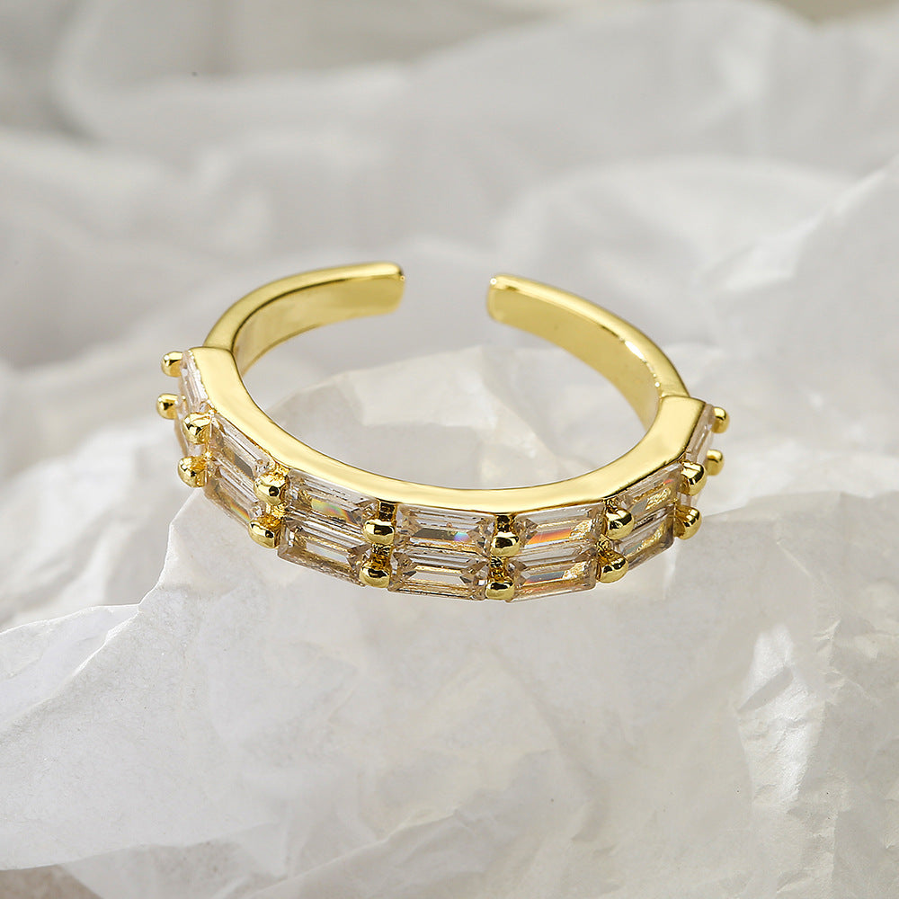 Minimalist Geometric Copper Ring for Women with Micro-Pavé Zirconia Accents Adjustable Fashion Ring