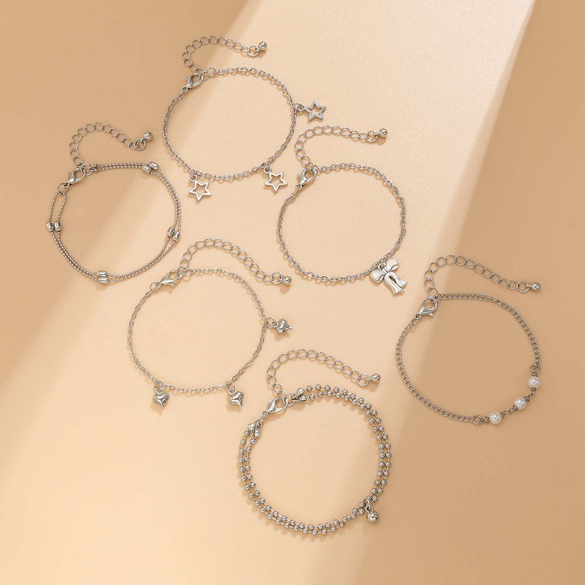 Minimalist Alloy Plated Butterfly Geometric Pearl Bracelet Set for Women
