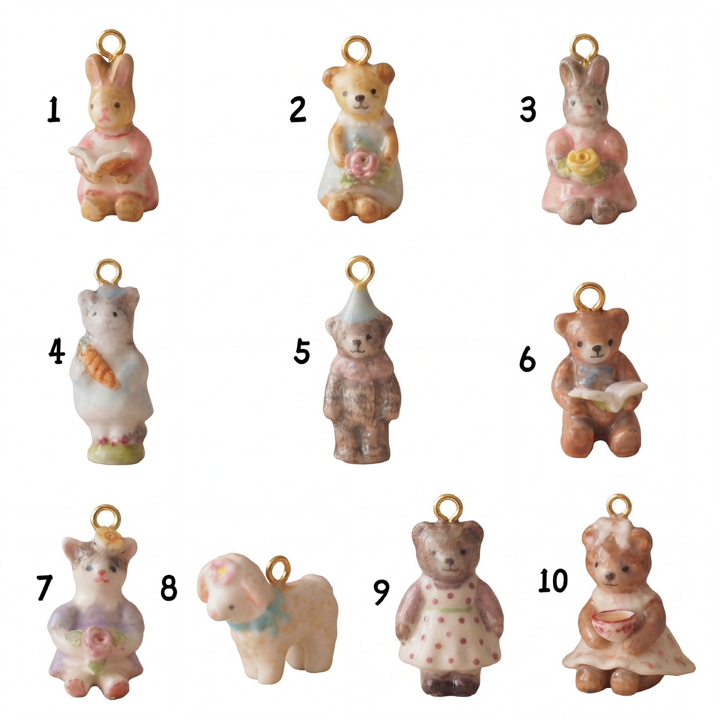 Vintage 18K Gold Plated Brass Cartoon Bear Drip Oil Pendant Charm Bar for Women