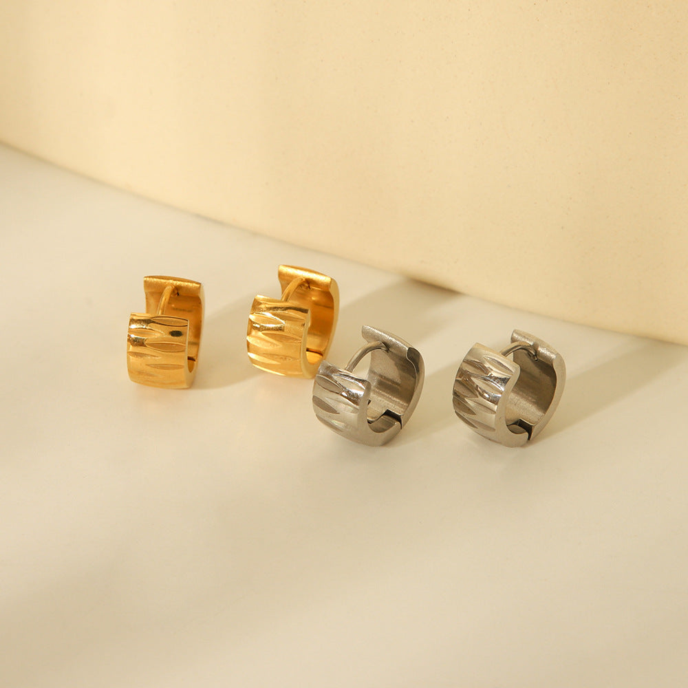 Minimalist Geometric Stainless Steel Hoop Earrings with 18K Gold Plating for Women