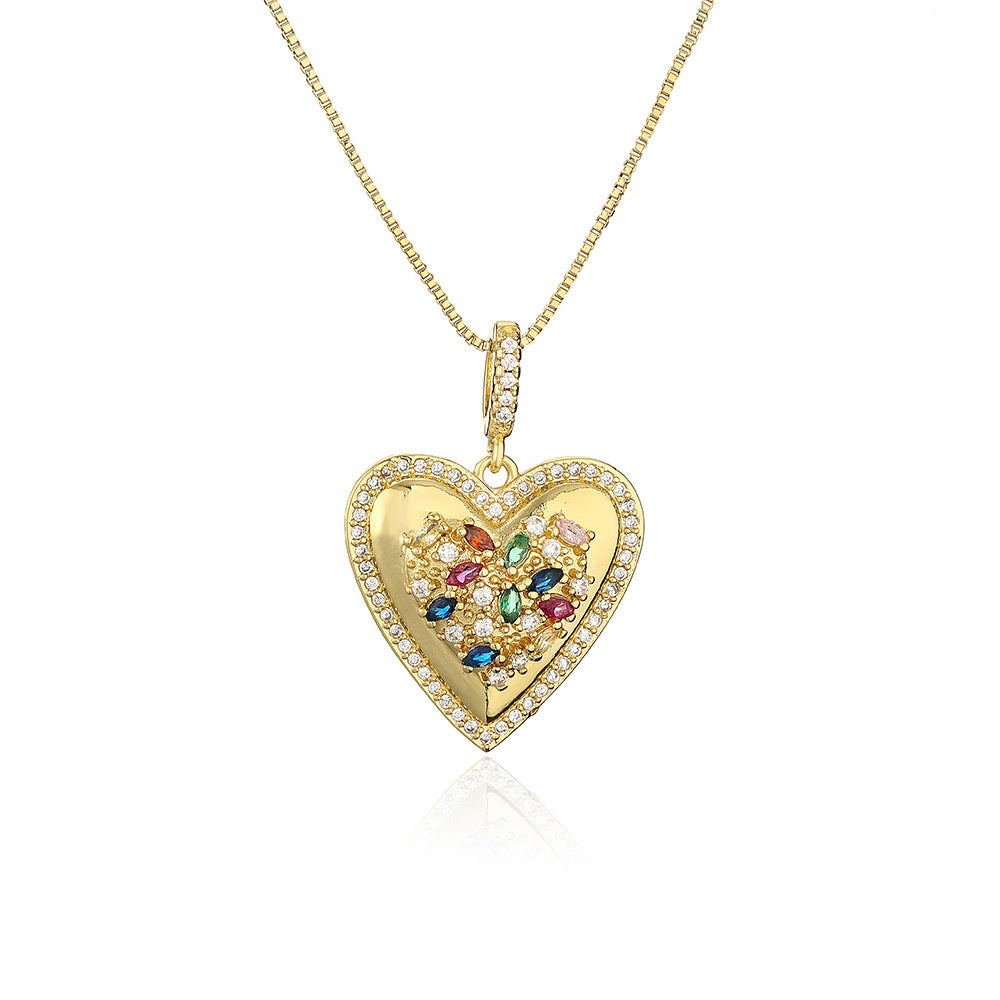 Minimalist Elegant Zircon Heart Pendant Necklace for Women with Copper Chain