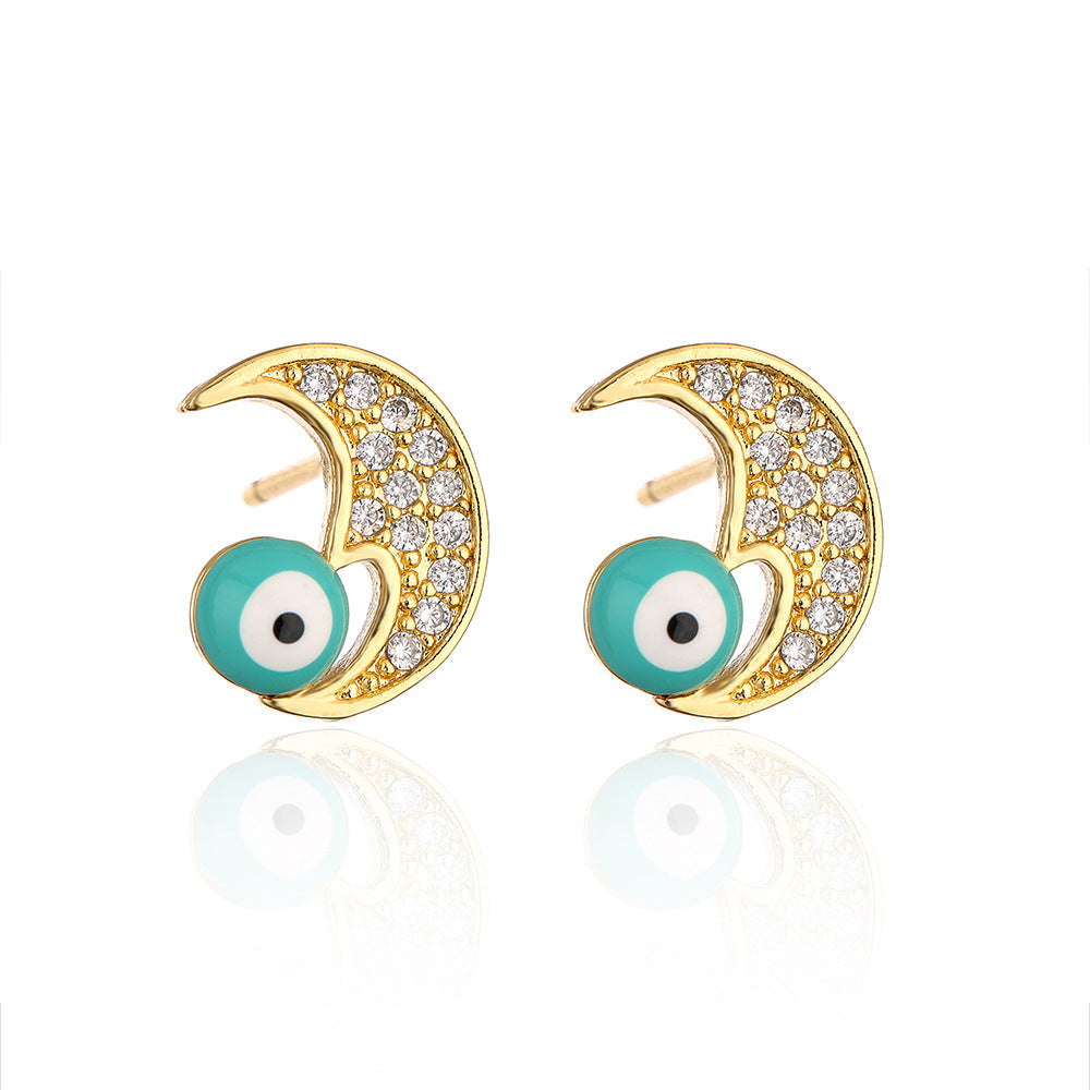 Minimalist Geometric Animal Stud Earrings in Copper with 18K Gold Plating and Enamel Finish with Zirconia Inlay