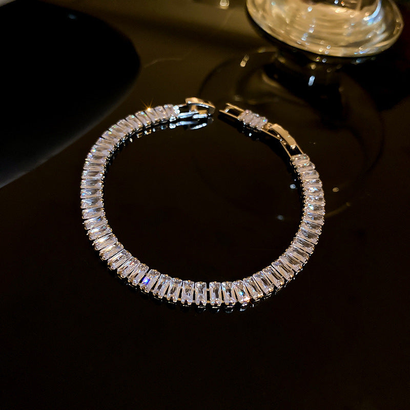 Elegant Geometric Brass Bracelet with Cubic Zirconia Inlay, Adjustable Plated Women's Jewelry